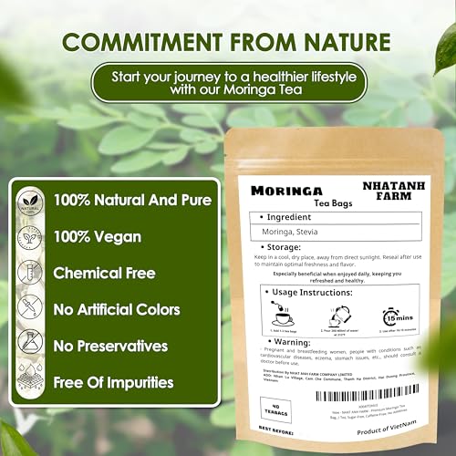 NHAT ANH FARM - Premium Moringa Tea Bags, 40 Tea Bags, 100% Natural Dried Moringa Leaves, Naturally Sweet Herbal Tea, Sugar-Free, Caffeine-Free, No Additives - Image 4