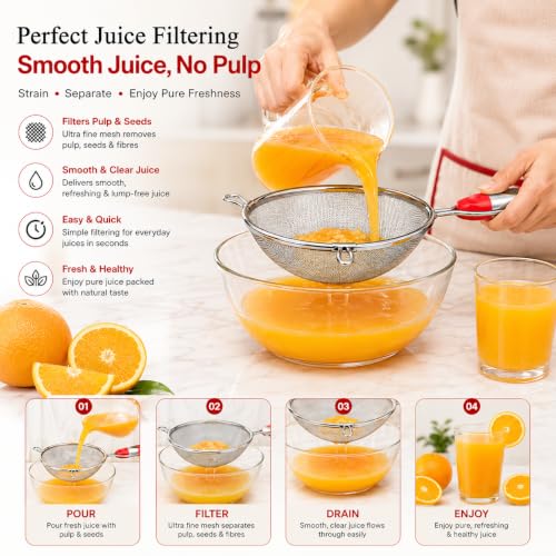 Image of Kanshita's Rasoiware Strainer Combo Set 11cm & 16cm - Stainless Steel Juice & Soup Strainers, Fine Mesh Sieve for Smooth Filtering, Kitchen Strainer Set for Home Use