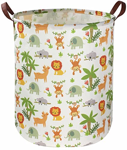 Image of Essme Kids Laundry Hamper,Jungle Laundry Basket Collapsible Greeen Hamper for Kids Room Decor, Animal Hamper,Woodland Storage Basket, Nursery Hamper,Gift Baskets.(Jungle animal)