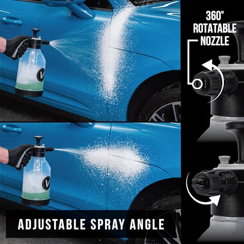 VIKING V+ Premium Foam Pump Sprayer for Car Cleaning Kit and Car Detailing Kit, Foaming Spray Bottle with Trigger Lock, Adjustable Nozzle; Clear Canister with Level Indicators; 1.25L Working Capacity