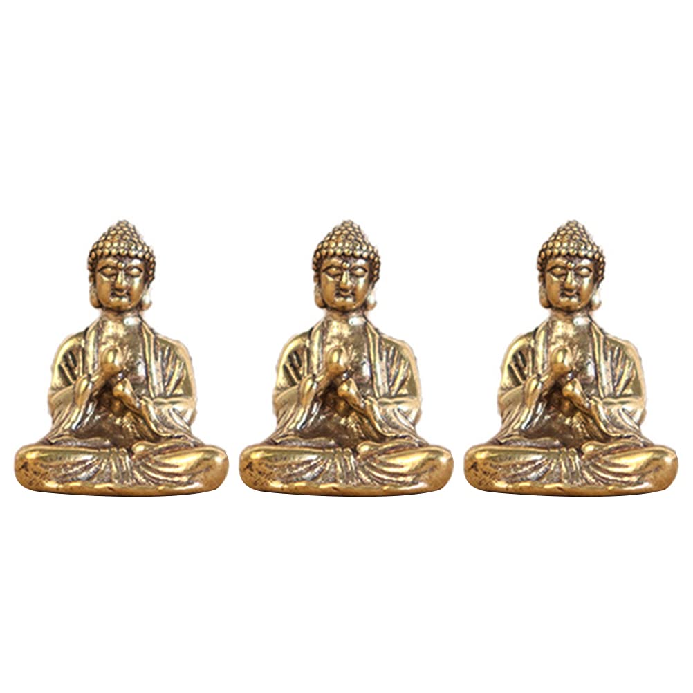 VORCOOL 3Pcs Mini Retro Style Buddhist Statues Decors Desktop Mini Buddha Adornments Home Decoration, Golden, 2.9x2.2cm - Image 2