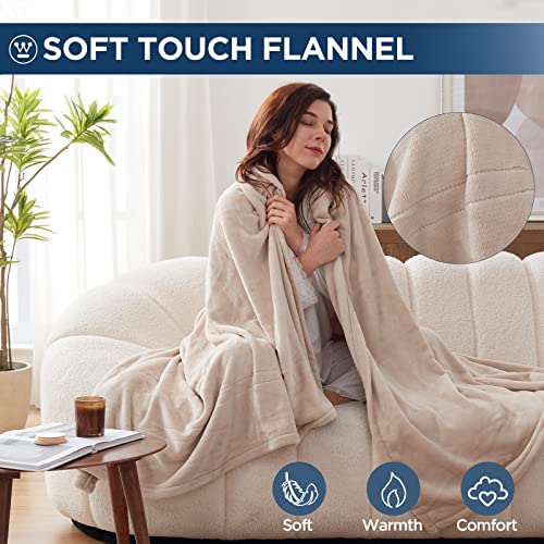 Westinghouse Electric Blanket Twin Size, Super Cozy Soft Flannel 62"" x 84"" Heated Blanket with 10 Fast Heating Levels & 1-12 Auto-Off, Machine Washable, ETL&FCC Certification, Beige
