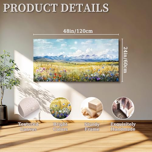 SERIMINO Nature Landscape Large Wall Art Prints, Meadow Wildflowers Rustic Home Decor, Mountain Wilderness Scenic Canvas Painting, Outdoor Pictures Wall Decor Living Room Bedroom Bathroom 24"X48"
