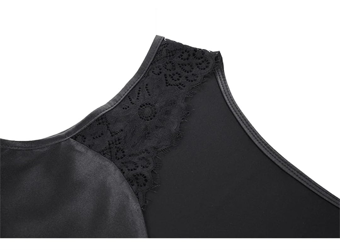 Camicette da donna in seta canotte in pizzo tinta unita senza maniche gilet in raso allentato