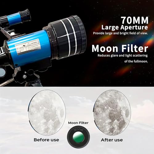 Image of Astronomical Astronomical Telescope 15-150X High-Powered,Portable with 300mm Focal Lens 70mm Aperture (Tripod, Phone Adapter, and Wireless Remote) Ideal for Stargazing and Space Exploration (Blue)