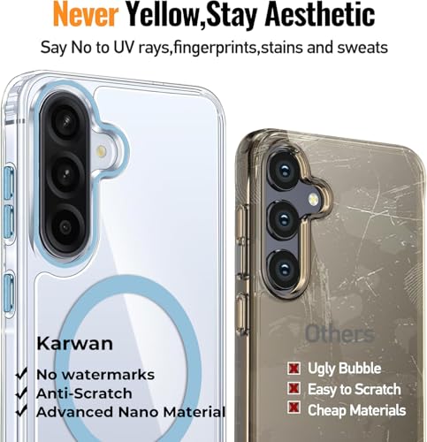 Image of KARWAN Crystal Clear Transparent Back Cover Case with Camera Protection,Compatible with Samsung A36 /A56, Anti Yellow Clear Shockproof Scratch Resistant Case with Magnetic MagEaze Wireless Charging