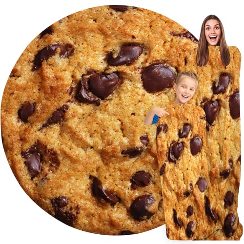 GardEssere Cookie Blanket For Kids Adults Round Blanket Cozy Flannel Funny Realistic Food Throw Blankets Novelty Soft for Men Women for Bed Couch 180 CM