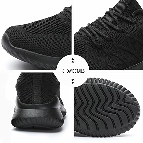 Women's Running Shoes Ladies Slip On Tennis Walking Sneakers Lightweight Breathable Comfort Work Gym Trainers Stylish Shoes All Black #TOP6