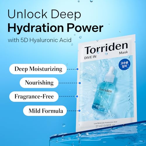 Torriden DIVE IN Hyaluronic Acid Facial Mask (10 sheets) | Deep Hydration Korean Face Sheet Mask | Panthenol & Allantoin | Great Holiday & Christmas Gift Stocking Stuffer - Image 6