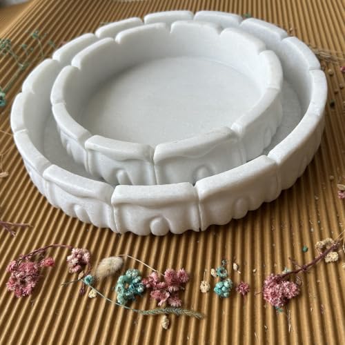 Image of Marble Urli Bowl for Decoration | Big Potpourri Decorative Bowls in Home decor | Large White Floating Flower Plates of Stone | Small Shape puja Item | (12 inch, Crown Jewel)