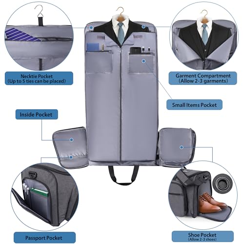 Garment Duffle Bags for Travel, YKK Zippers Carry On Convertible Suit Bag with Waterproof Compartment & Shoe Compartment & Shoulder Strap3