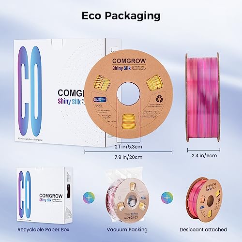 Image of Comgrow Tri-Colors Silk PLA 3D Printer Filament, Rainbow PLA Filament 1.75mm, Dimensional Accuracy + /- 0.02 mm, 1KG Spool, Coextrusion 3D Filament with Shiny Silk Red-Blue-Yellow