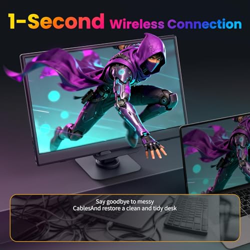 Image of Wireless Portable Monitor, 15.6 inch 1080p FHD 60Hz Wireless Monitor for Laptop with Auto Rotation, Second Travel Portable Screen for PS4 /5 /Switch /MAC /Phone