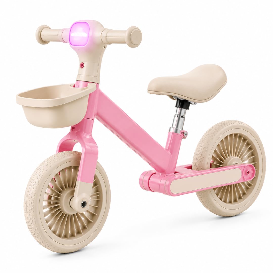Trendi Kids Balance Bike with Music & Light Button – Adjustable Seat, Soft Cushion, for Toddlers Aged 3–5 Years, Pink and Blue (Pink)