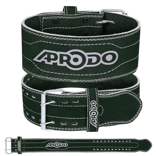 Image of Aprodo Gym Belt for Men and Women Workout with Secure Double Prong Buckle | 8.6mm Thick Suede Leather Professional Belt For Heavy Weight-Lifting, Powerlifting, Bodybuilding, Squatting and Strength Training (Black, M)