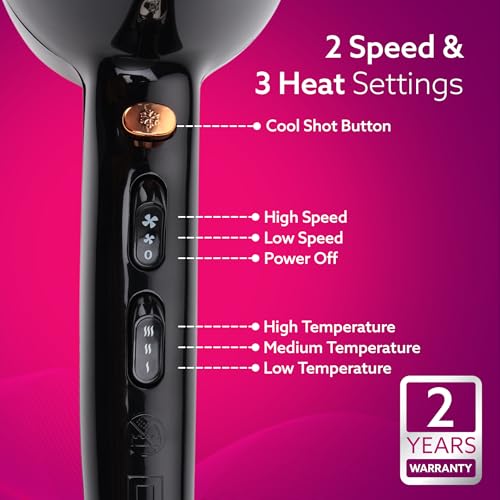 Image of AGARO HD-1130 2000 Watts Professional Hair Dryer with AC Copper Motor, Concentrator, Diffuser, Comb, Hot & Cold Air, 2 Speed 3 Temperature Settings with Cool Shot, For both Men & Women, Black