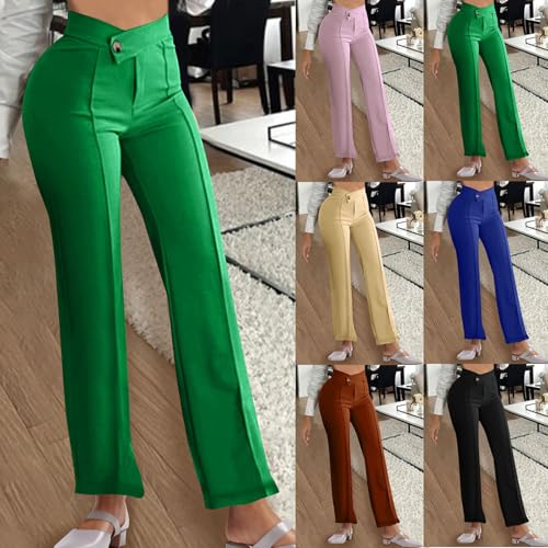 HGps8w Straight Leg Work Pants for Women Solid Color High Waisted Versatile Business Office Casual Slacks with Pockets2