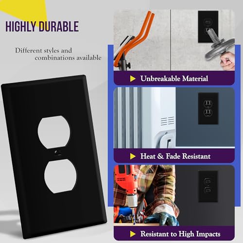 Image of ENERLITES Duplex Receptacle Outlet Wall Plate, Jumbo Electrical Outlet Cover, Gloss Finish, Oversized 1-Gang 5.51 inch x 3.50 inch, Polycarbonate Thermoplastic, 8821O-BK, Black