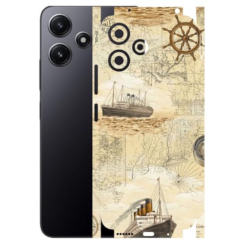 Image of AtOdds - Full Body Back Screen Guard Protector Film - Lamination Wrap Skin Sticker Compatible with REDMI 12 (5G) | Scratchproof Matte Finish (Design - Pirate Map)