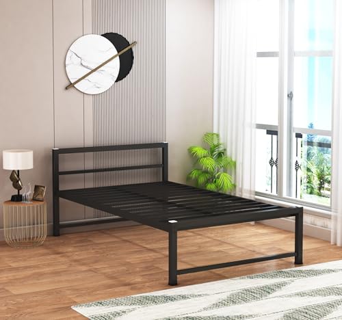 Image of ZIAULA Bed DoubleSize 4x6 Feet Cot for Bedroom Heay Duty Strong Metal Iron Semi Folding Bed Easy Portable Iron charpai DoubleSize (Double, Without Board), Painted, Black (4x6 Feet (Without Board))