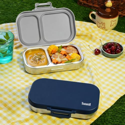 Image of Basil Bento Ace 2C Steel Lunch Box - Classic Blue