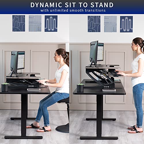Image of VIVO Dark Gray 36 inch Standing Desk Converter, DESK-V000VG | Height Adjustable, Stand Up Desk Riser, Wide Keyboard Tray, Dual Monitor and Laptop Workstation, Black Frame, V Series