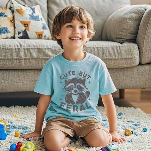 Image of Kids Short Sleeve Tees Toddler Crewneck T-Shirts Boys Girls Dino Raccoon Excavator Silly Goose Flower Girl Tops 2-7 Years
