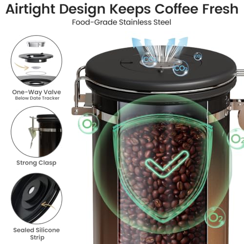 Image of Veken Coffee Canister with Window, Airtight Stainless Steel Container, 22OZ