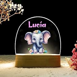 Lampara Elefante Bebe Lampara Infantil Personalizada para bebes y niños de mesita de noche Regalos bebe recien nacido personalizada decoracion habitacion bebe luz quitamiedos lamparas niño originales niña (ELEFANTE)