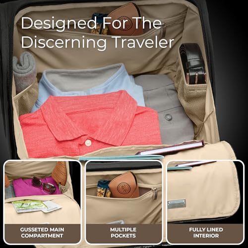 Image of Briggs & Riley Cabin Spinner - Carry On Luggage for Travel, Suitcases with Wheels, Softside Rolling Bag for Men & Women, Fits Under Plane Seat, Interlocking Handle - Baseline Collection, Navy