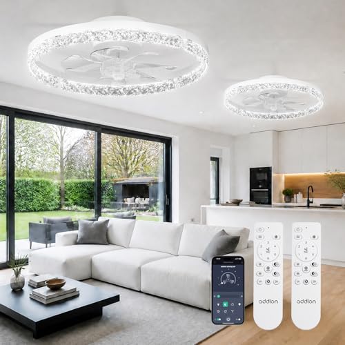 Image of addlon 2 Pack Ceiling Fans with Lights and Remote, 20'' Low Profile Ceiling Fans, 3000-6000K Dimmable Modern Flush Mount LED Fan Light, Fandelier Ceiling Fan for Bedroom, Kitchen, Living Room