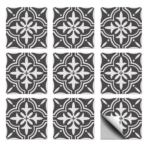 CHGCRAFT 36 Pcs Dark Grey Patten Tile Sticker Geometric Pattern Wall Tile Stickers Waterproof Self Adhesive Stick on Decals for Kitchen Bathroom Wall Art 4×4 Inch