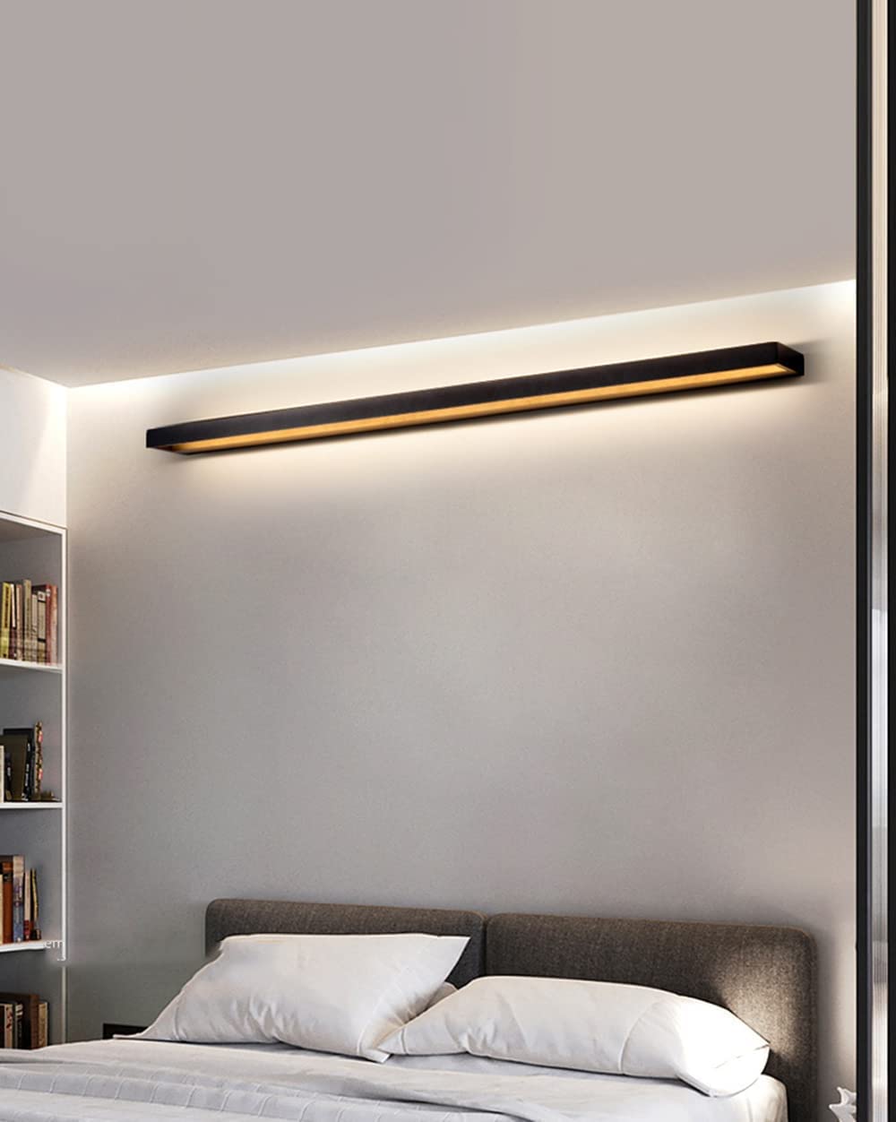 lunga LED soggiorno Applique da parete interni, moderna lampada da parete dimmerabile luci lunghe a specchio in alluminio per bagno camera da letto soggiorno scale illuminazione a parete (oro,120cm)