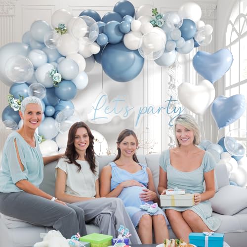 Image of Dusty Blue Balloon Arch Kit 155Pcs Light Blue and White Clear Balloons Different Size for Wedding Birthday Baby Shower Gender Reveal Bridal Party Decorations