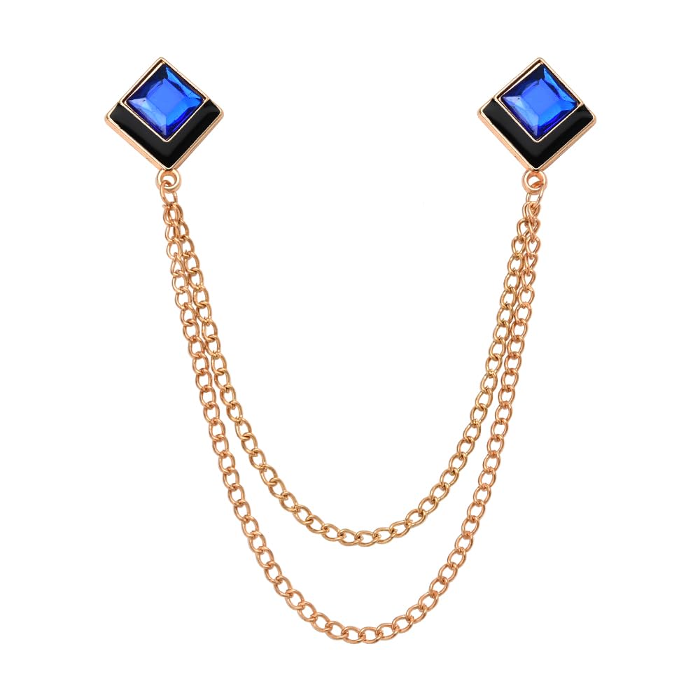 Gem Brooch Pins Hanging Chain Lapel Pin for Men Suits Shirt Collar Brooch Square Crystal Brooch Pin Rhinestone Lapel Pins for Men Tassel Chain Brooch Collar Pins Business Suit Shirt Accessories