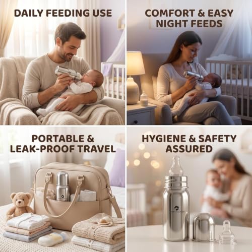 Image of StarAndDaisy Baby Milk Bottle for new Born /Infant /Toddler 150 ML SUS 304 Steel Baby Feeding Bottle for 0+ Months, BPA Free Leakproof Bottle, Anti Colic, Easy to Clean