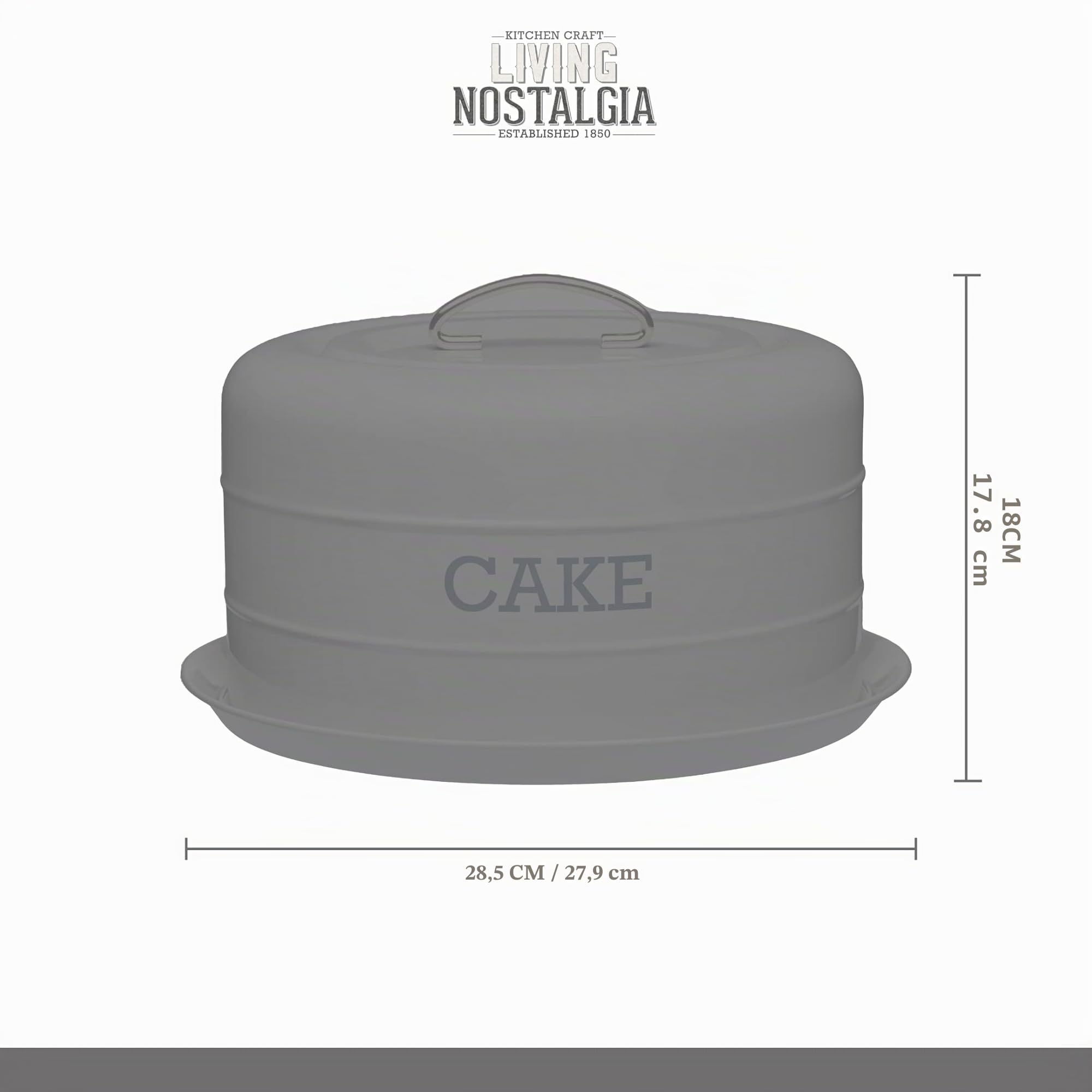 KitchenCraft Living Nostalgia Cake Tin Storage, Boîte De Conservation Hermétique Pour Gâteaux / Dôme À Gâteaux, 28,5 X 18 cm, Antique Cream