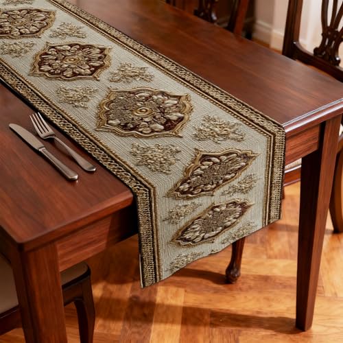 Image of Nuxovilar Gold Embossed Flax Table Runner 13x72 in