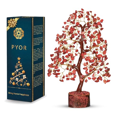 PYOR Red Jasper Crystals - Bonsai Tree Sculpture - Crystal