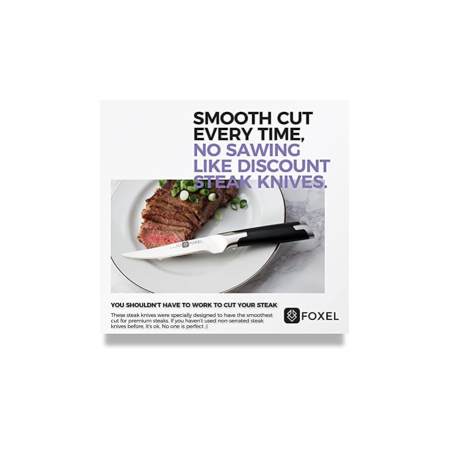 FOXEL-Best-Steak-Knives-Knife-Set-of-4-8-or-12-Non-Serrated-Straight-Edge-Blade-Razor-Sharp-Rust-Resistant-Japanese-VG10-Steel-Gift-Box-Set-Hand-Wash-Only FOXEL Best Steak Knives Knife Set of 4, 8, or 12 - Non Serrated Straight Edge Blade Razor Sharp - Rust Resistant Japanese VG10 Steel - Gift Box Set - Hand Wash Only