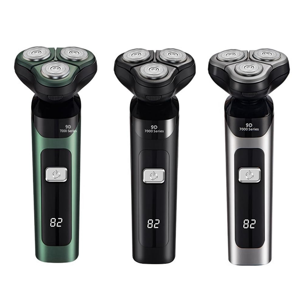 Rasoio elettrico Display digitale LCD a tre teste galleggiante ricaricabile intelligente rasoio impermeabile ricarica tipo C nero