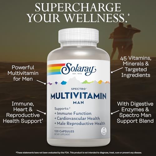 Image of SOLARAY Spectro Multivitamin for Men - Cellular Energy, Heart Health, Immune Support - 45 Vitamins and Minerals w /Vitamin A, Vitamin C, D, Zinc, Digestive Enzymes, CoQ10, 60-Day Guarantee, 30 Serv.