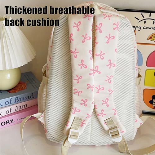3pcs Set Bow Backpack For Girls,Cute Kawaii Backpacks Set Large Capacity,Nylon Coquette Backpack With Bow Pattern (White Blue)3