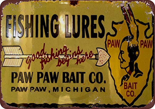 Homdeo Novelty Retro Barber Shop Decor Art Metal Signs Vintage Farm Paw Paw Bait Co. Fishing Lures Tin Sign 8 X 12 Inches Basement Wine Cellar #TOP19