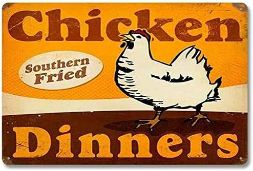 Miniatura 1 de QWRF Metal Tin Signs Chicken Fried Dinners Retro Plaque Bar Pub Club Warn Retro Man Cave Garage Home Merry Bar Novelty Farm Yard Garden Garage