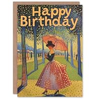 Artery8 Birthday Card Afternoon Sun Woman with Umbrella Pointillism - Personalised & Blank Greeting Card MCL