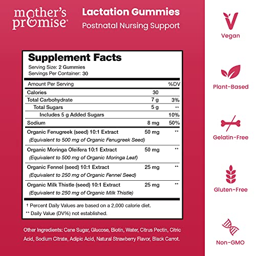 Mother's Promise Lactation Supplement Gummies For Breast Milk Production Increase | Postnatal Lactation Support For Breastfeeding, Nursing & Lactating With Fenugreek, Moringa & Milk Thistle | 2 Pack #TOP1