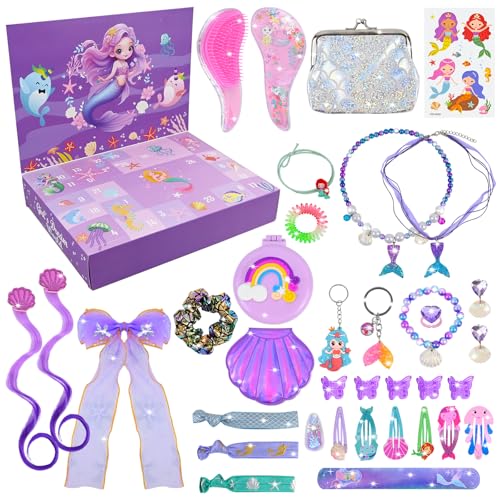 lompyeu Meerjungfrau Schmuckset, Enthalten 35 Schmuck - Halskette, Ringe, Armbänder, Ohrring, Geschenk Mädchen 4 5 6 7 8 9 10 11 12 Jahre