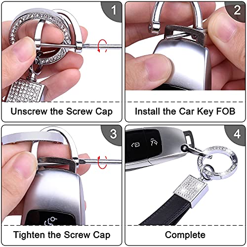 Wisdompro Bling Leather Car Keychain, Universal Genuine Leather Key Fob Keychain Key Chain Holder Accessories With Sparkly Rhinestones, Anti-Lost D-Ring And 2 Key Rings For Men And Women - Black #TOP4