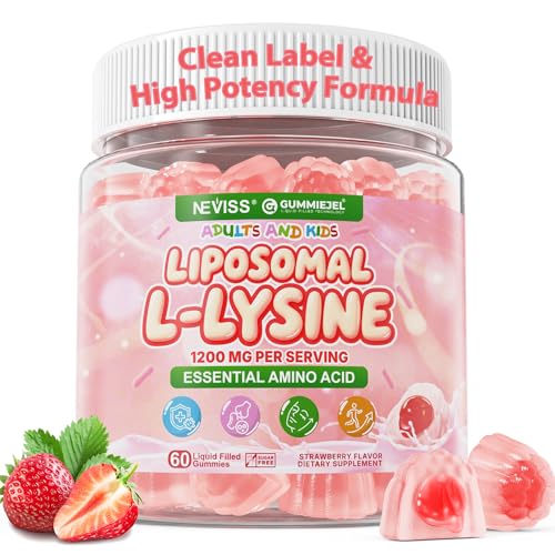 Liposomal L-Lysine Gummies 1200mg | High Absorption Immune & Skin Support | Vegan Amino Acid Supplement for Adults & Kids | Lips & Oral Bone & Collagen Health | Non-GMO Sugar-Free 60 Gummies